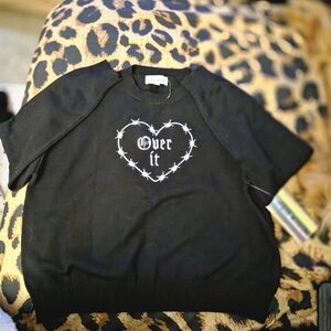 Black Short Sleeve Sweater with Heart Design